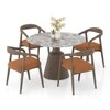 Massa Solid Wood And Sanwar 4 Seater Round Dining Table with 4 Zen Solid Wood Dining Armchair in (Finish: Danish Walnut, Colour: Rust Boucle)