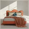 Solara Wave Luxe Queen Size Bed in velvet With Oak wood Frame & Hydraulic Storage