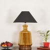 PAOLA  Amber Glass and Wood table Lamp With Black Cotton Shade