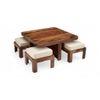 Blane Sheesham Wood Accent Coffee Table Set With 4 Stools In Natural Teak Finish