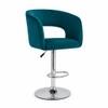 Doe Buck Adjustable Upholstered Bar Stool in Teal Colour with Chrome Base