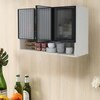 Aluminium Black Profile 3 Fluted Glass Handless Shutter With Space Organizer In Highland Pine Finish