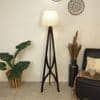 Julius Wooden Floor Lamp with Brown Base and Jute Fabric Lampshade