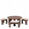 Nashville Sheesham Wood Accent Coffee Table Set With 4 Stools In Provincial Teak Finish With Beige Velvet Cushions
