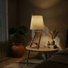 Angular Wooden Table Lamp with Brown Base and Premium White Fabric Lampshade