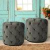 Dallas Solid Wood Accent Round Set of 2 Ottomans in Iron Grey Velvet Upholstery