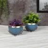 Apple Shape Metal Planter Set Of 2 In Blue And Gold Colour