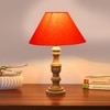 Devansh Orange Cotton Table Lamp With  Wood Natural Base -(10X18 Inches)-30