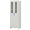 Renata Large Bookshelf cum Storage Cabinet with Toughened Glass Doors and Star Shaped Knobs in Ivory Persian Lilac Colour