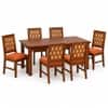 Globally Indian Helene Solid Sheesham Wood 6 Seater Dining Table Set 6 Chairs Navy Blue