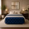 Doe Buck Velvet Tufted Bench in Blue Colour with Gold Base