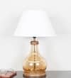 AYANA Brown Wood and Amber Glass Table Lamp with White Cotton Shade