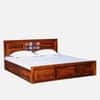 Rangrez Sheesham Wood Queen Size Bed in Honey Oak Finish with Box Storage