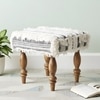 Lisbone Sheesham Wood Mid Century Square Stool in Grey Fabric   Fringes Upholstery