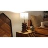 Truffle Brown Wooden Table Lamp with Yellow Printed Fabric Lampshade