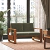 Moreno 2 Seater Solid Wood Sofa in Amber Walnut Finish and Juniper Green Fabric
