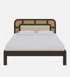 Rattan Solid Wood Queen Size  Bed Without Storage In Walnut Finish