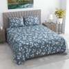 Ivy Green Shade Floral 400 TC Cotton Flat Double Queen Size Bedsheet with 2 Pillow Covers – Threads