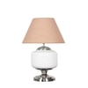 RAMZI Chrome Finish Metal And Frosted White Glass Table Lamp With Beige Cotton Shade