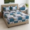 Blue Floral 270 TC Glaze Cotton Fitted Queen Size Bedsheet With 2 Pilllow Covers