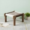 Riaza Solid Wood Maachi Foot Stool in Brown & White Check Canning
