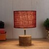Wilfreda Maroon Natural Fiber Shade Table Lamp with Natural Wooden Base