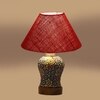 Devansh Conical Maroon Jute Shade Lamp With Wood & Mosaic Glass Base For Decoration/Office/Home/Gifting/Study For Decoration/Office/Home/Gifting/Study -(10X10X14.5) Inches -A