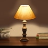 Devansh Off White Cotton Table Lamp With  Wood Natural Base (10X18 Inches)-27