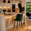 Doe Buck Upholstered Counter Height Bar Stool in Green Colour with Gold Accents