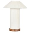 MOULINS Small White Fabric Table Lamp with Brown Wood