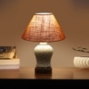 Devansh Conical Beige Jute Shade Lamp With Wood & Mosaic Glass Base For Decoration/Office/Home/Gifting/Study For Decoration/Office/Home/Gifting/Study -(10X10X14.5) Inches -A
