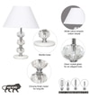 Aspley Chrome Finish Metal Clear Crystal Glass And White Marble Table Lamp With White Cotton Shade