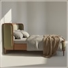 Valerio Duo-Panel Luxe Queen Size Bed in Green colour Velvet with Oak wood Frame