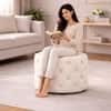 Doe Buck Briana Velvet Tufted Ottoman Cube in Off White Colour