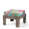 Blane Sheesham Wood 4 Seater Coffee Table Set In Antique Grey Finish Floral Print Green Kantha Cushion