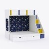 Pattern Dreams Bunk Bed  6X5 (Drawers On Wheels) In White & Blue Colour