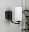 Andretti Single Light Bathroom Wall Fitting In Black Finish With Frosted White Glass