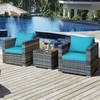 Carry Bird Wicker Patio Furniture Outdoor Balcony Chairs In Grey Mix And Sky Blue Colour