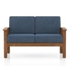 Raynor 2 Seater Wooden Sofa, Finish- Amber Walnut, Fabric - Midnight Indigo Blue