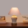 Devansh Conical Grey Cotton Shade Lamp With Wood & Mosaic Glass Base For Decoration/Office/Home/Gifting/Study For Decoration/Office/Home/Gifting/Study -(10X10X14.5) Inches -A