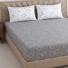 Grey And White Geometric Cotton 400 Tc fitted Double Queen Size Bedsheet With 2 Pillow Covers