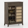 Fujiwara 20 Pair Solid Wood and Cane Shoe Cabinet With Drawer In Danish Walnut Finish