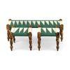 Hamilton Sheesham Wood Maachi Bench Set With 2 Stools In Green & White Rope Canning