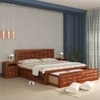 Shashi Solid Wood King Size Bed With Box & Front Drawer Storage Bed In Honey Oak Finish