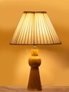 Devansh Off-White Cotton Vintage Straight Pleated   Lamp With Wood Base (12X19.25)