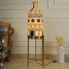 Stripe It Out Glass Shade Electric Table Lamp with Metal Base in White Colour