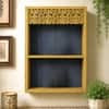 Mustard Colour Solid Wood Handcarved Pitambara Floating Wall Shelf With 2 Compartment by DisooFashions