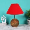 Red cotton with Natural Wood Table Lamp