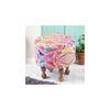 Louisville Acacia Wood Parisian Round Pouffe in Multicolour Jacquard
