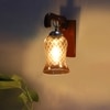 Devansh Solid Wood Electric Wall Light in Brown Colour with Lavender Shade Count of 1 Light